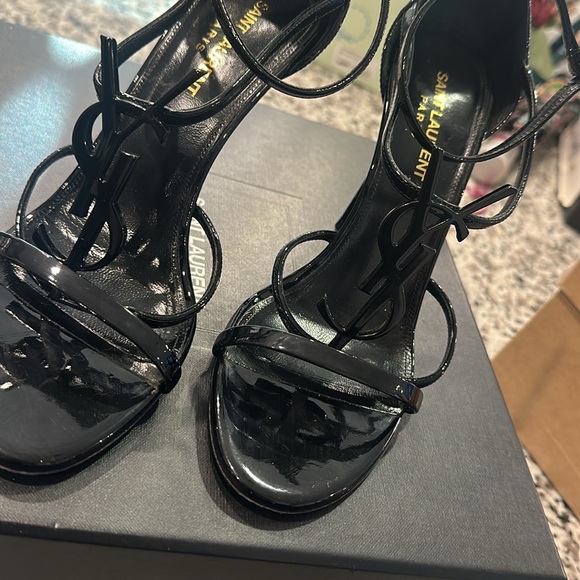 Saint Laurent Glossy Black Strappy Heels - Picture 6 of 17